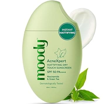 Moody AcneXpert Sunscreen Ultra Matte Gel SPF 50 PA++++ with Niacinamide & Green Tea | Sunscreen for Oily & Acne Prone Skin | Water & Sweat at ₹285 – Amazon