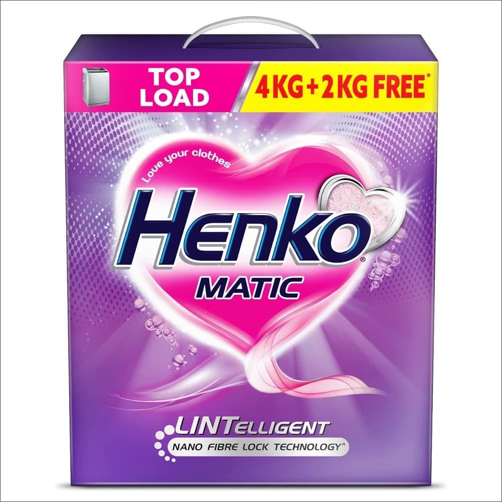 Henko Matic Top Load Detergent Powder 4KG + 2KG | Lintelligent Nano Fibre Lock Technology, Removes Toughest Stains From Your Clothes, Locking Fibres & Color Intact at ₹825 (40% Off) – Amazon