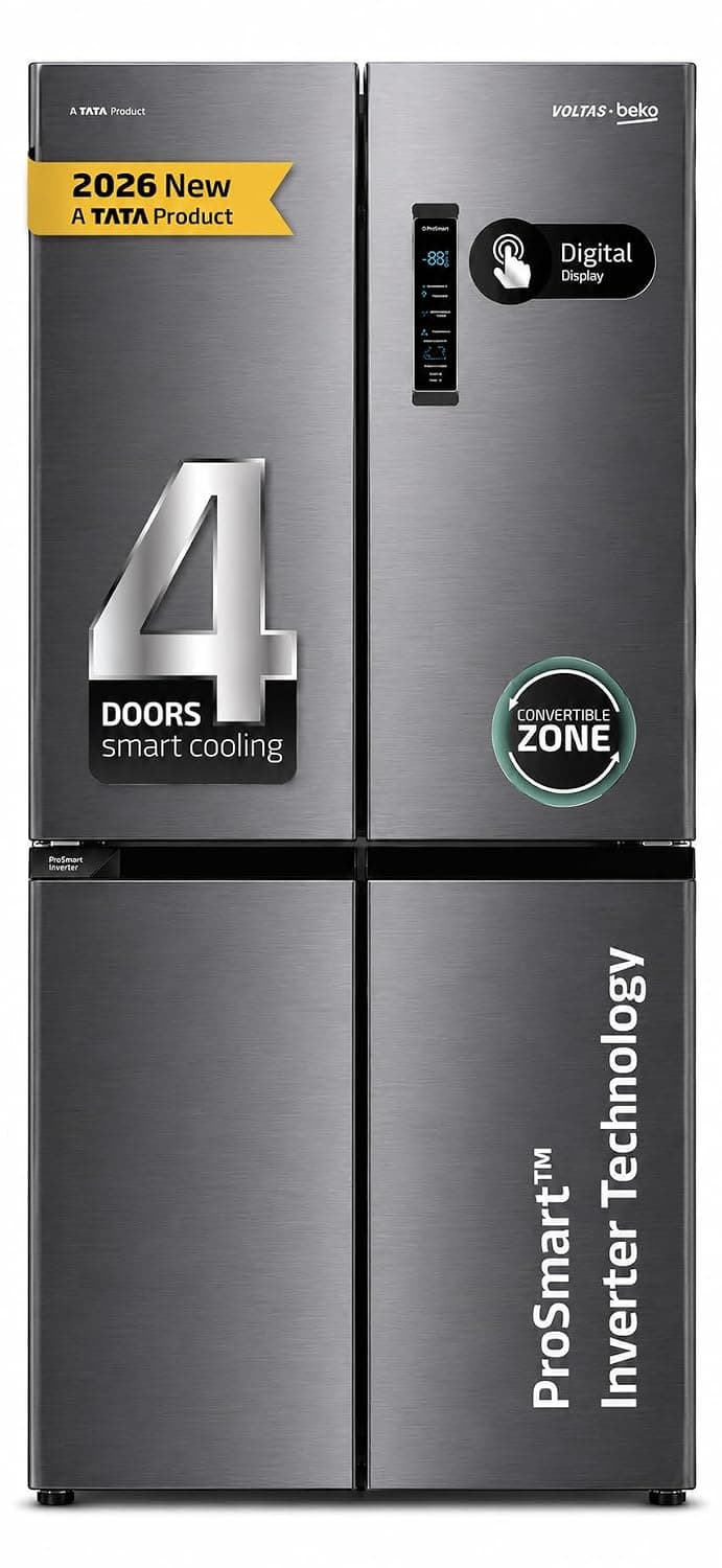 Voltas Beko, A Tata Product, 522 L, Inverter, Convertible, Frost Free, French Four Door Side by Side Refrigerator (2026 Model, R4D522/FPV3N0RXID, Inox, with Harvest Fresh Technology) at ₹60810 (49% Off) – Amazon