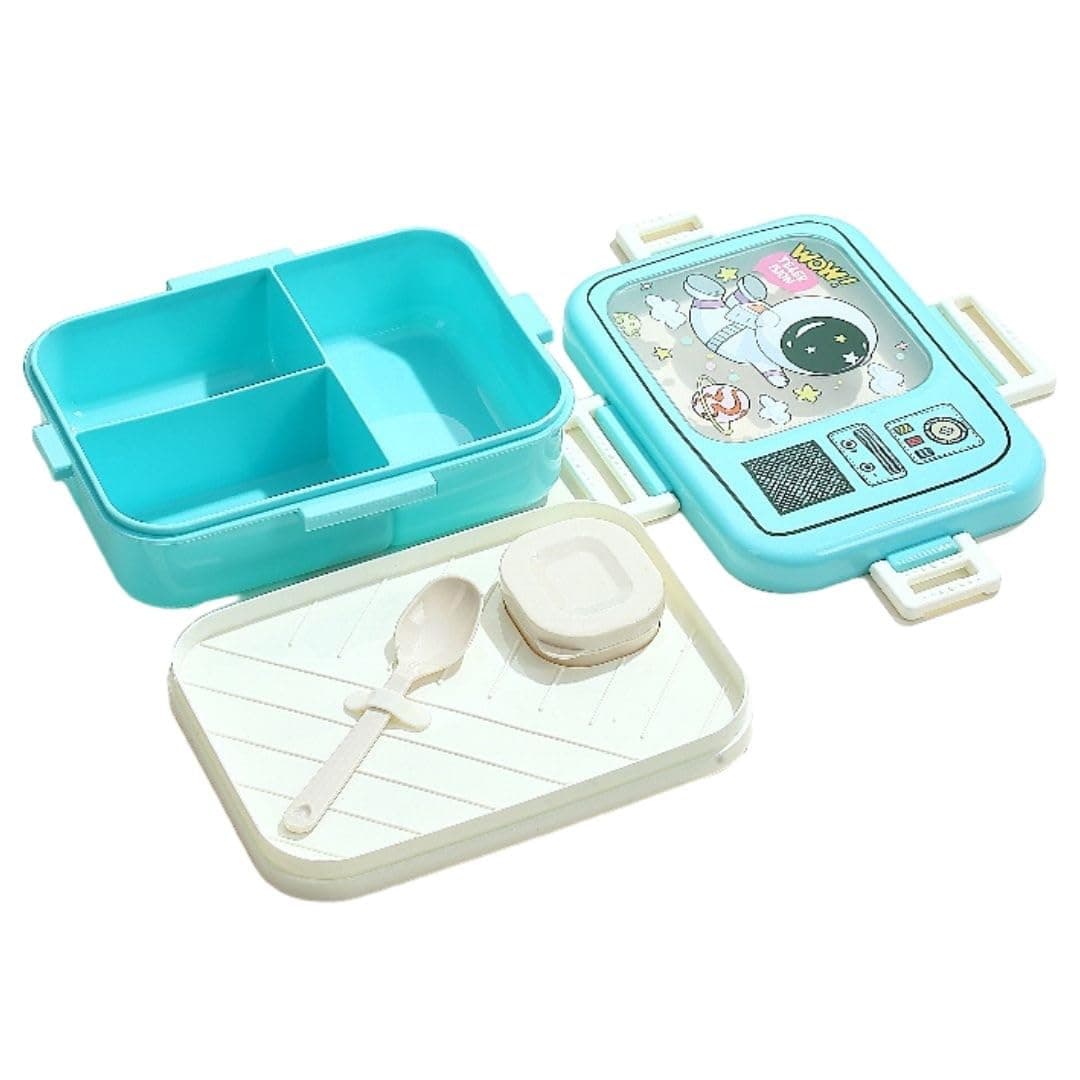 ATTRO Craze Space Theme Kids Lunch Box, 3 Compartments with Inner Lid
