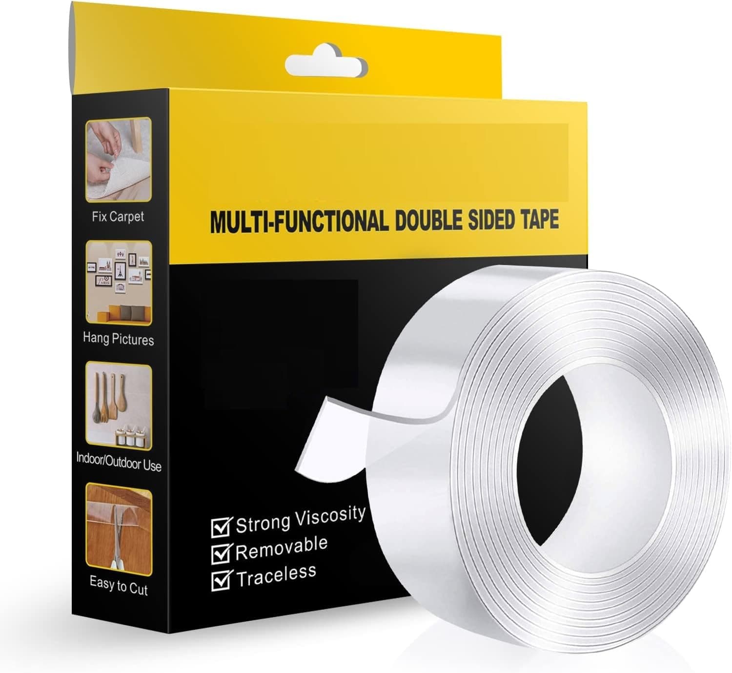 ECLET Nano Double Sided Tape, Multipurpose Super Sticky Gel Grip Mounting Tape, Washable, Reusable, No Residue, for Home & Office, 2mm Thick, 1.2 Inch Wide, Transparent (3 mtrs)