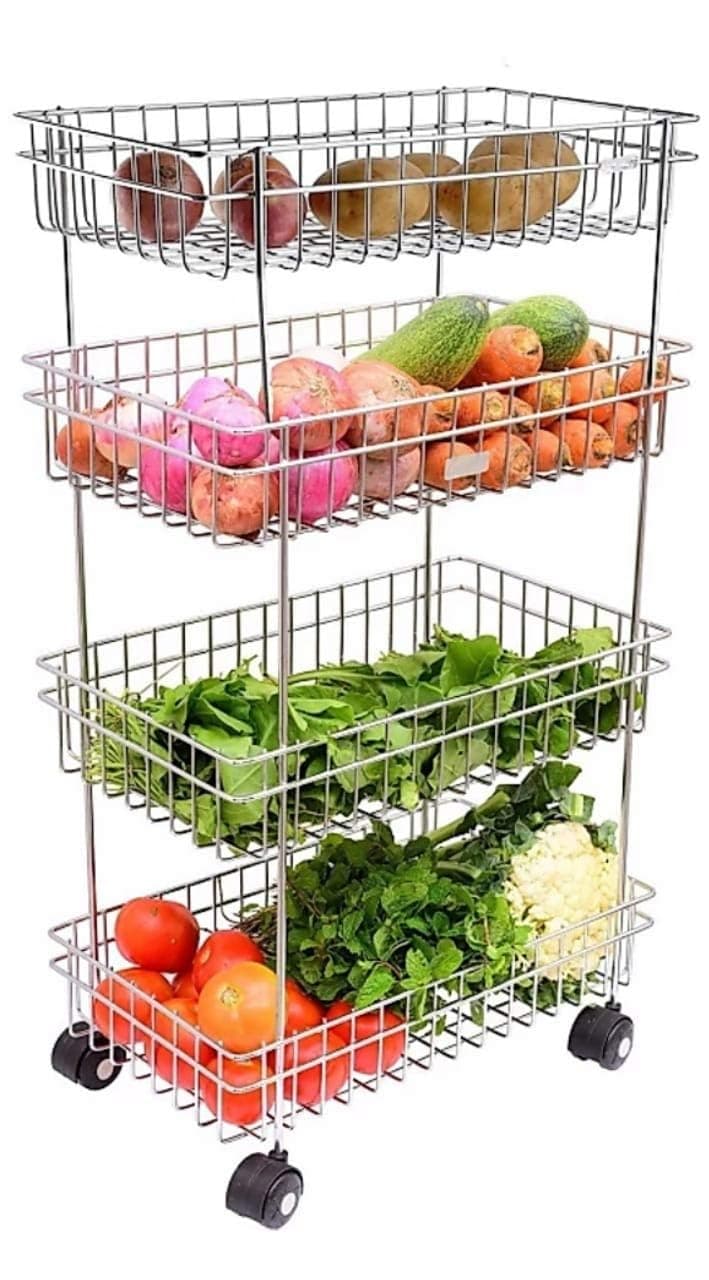 Privesh Stainless Steel 4-Layer Kitchen Storage Rack at ₹967 (68% Off) – Amazon
