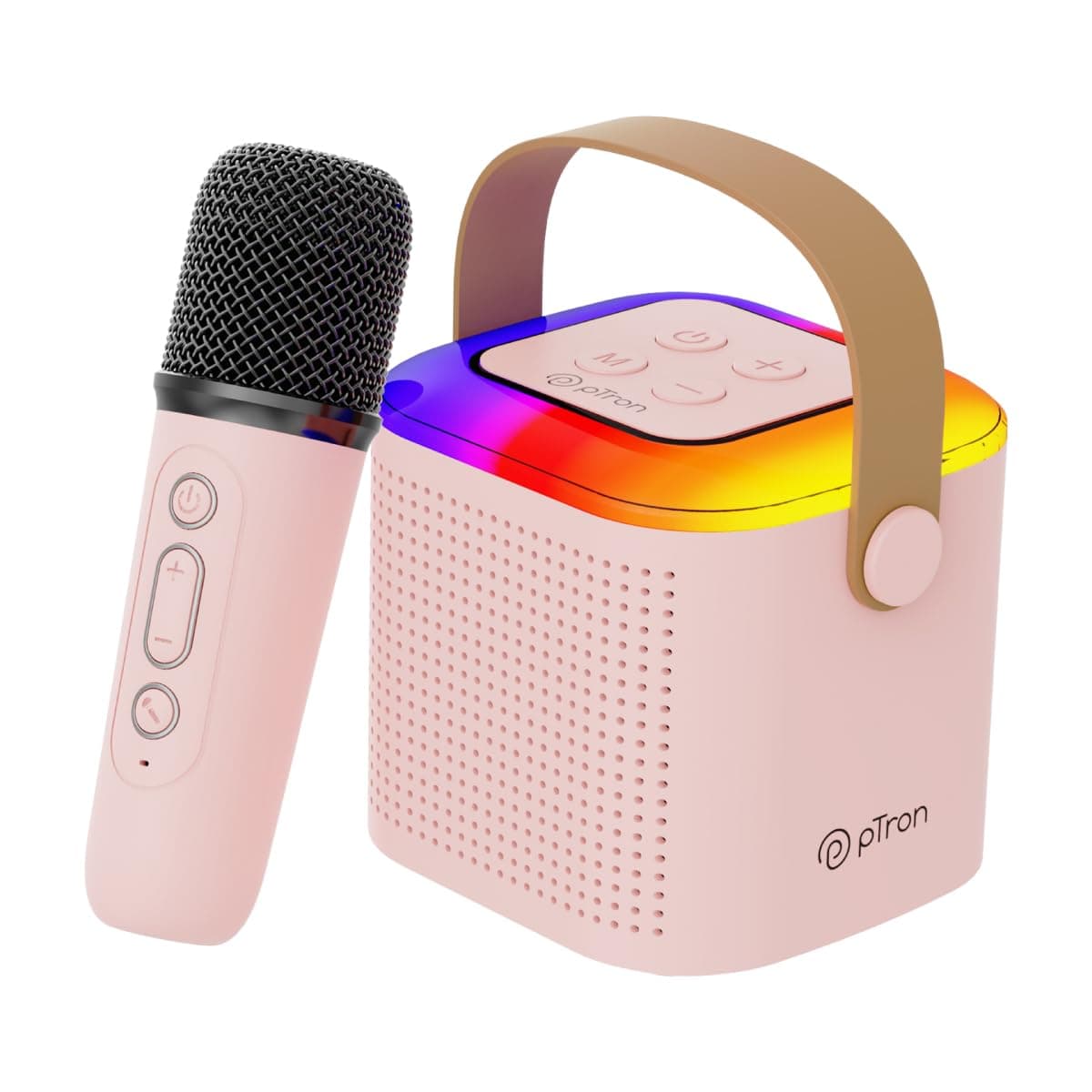pTron Newly Launched Fusion Tunes 10W Mini Bluetooth Speaker, Wireless Karaoke Mic, 8Hrs Playtime, Vivid RGB Lights, Voice Effects, Multi-Play Modes BT5.1/TF Card & Type-C Charging (Light Pink) at ₹739 (77% Off) – Amazon