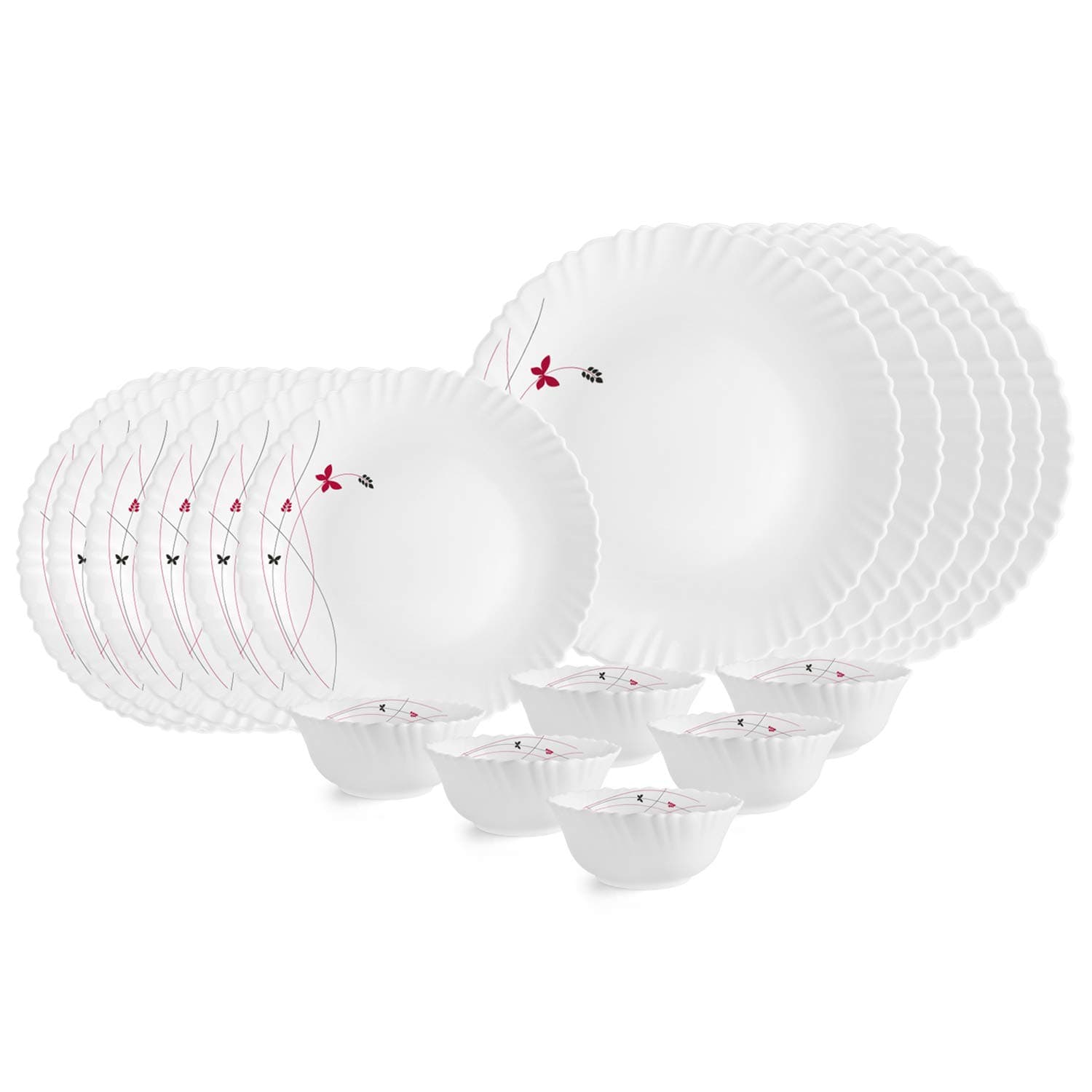 CELLO Lush Fiesta Dazzle Series Opalware Dinner Set of 18 Pieces for Family of 2 | Bone-Ash Free & Leadfree Opal Glass, Microwave & Dishwasher Safe, Plates & Bowls Crockery Set for Dining & Gifting at ₹893 (57% Off) – Amazon