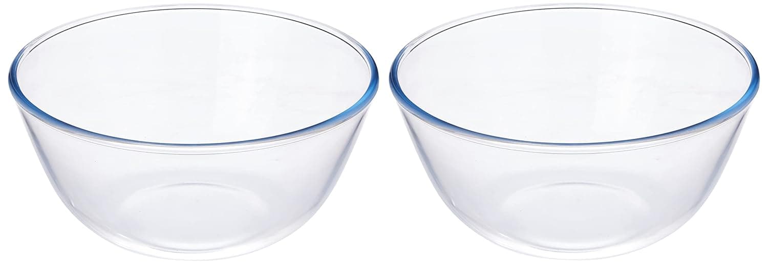 Amazon Brand - Solimo Borosilicate Glass Mix Bowl | Set of 2 | 2,650 ML Each | Transparent at ₹469 (77% Off) – Amazon