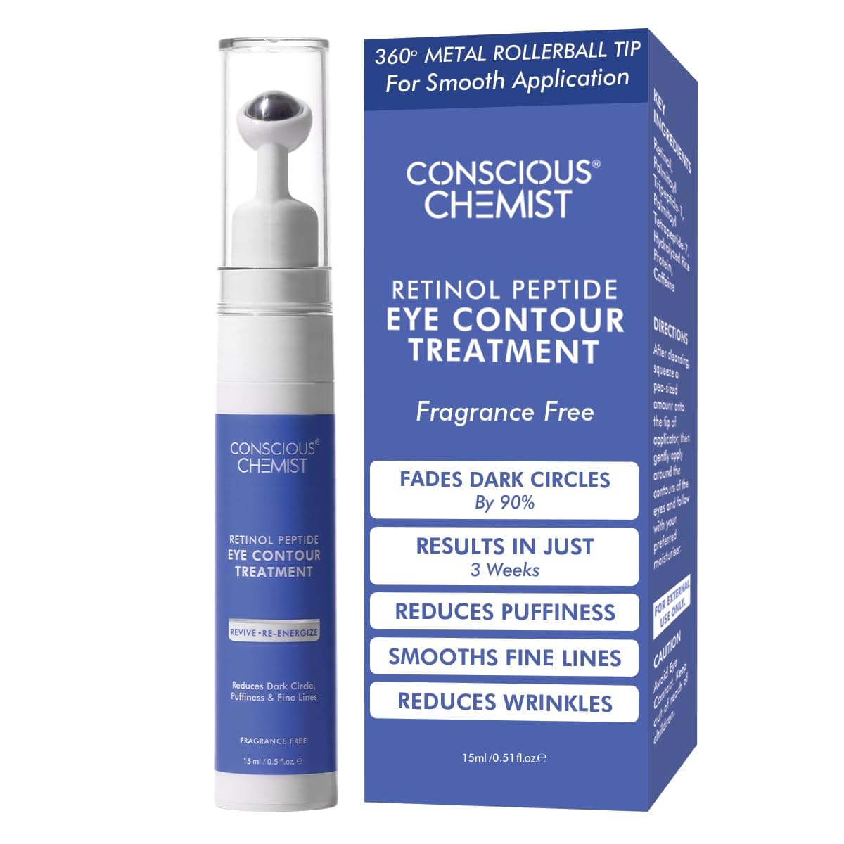 Conscious Chemist® Retinol Peptide Under Eye Cream With Soothing Massage Roller | Under Eye Roll On For Dark Circles, Fine Lines & Puffy Eyes | For Women & Men | 15 ml at ₹259 (35% Off) – Amazon
