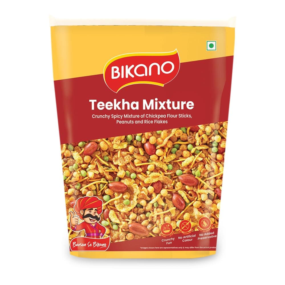 Bikano Teekha Mixture | Spicy Indian Namkeen Snack | Crunchy Mix with Peanuts, Corn Flakes & Spices | Perfect Tea-Time Snack (Spicy Mixture) - 800g at ₹178 (40% Off) – Amazon