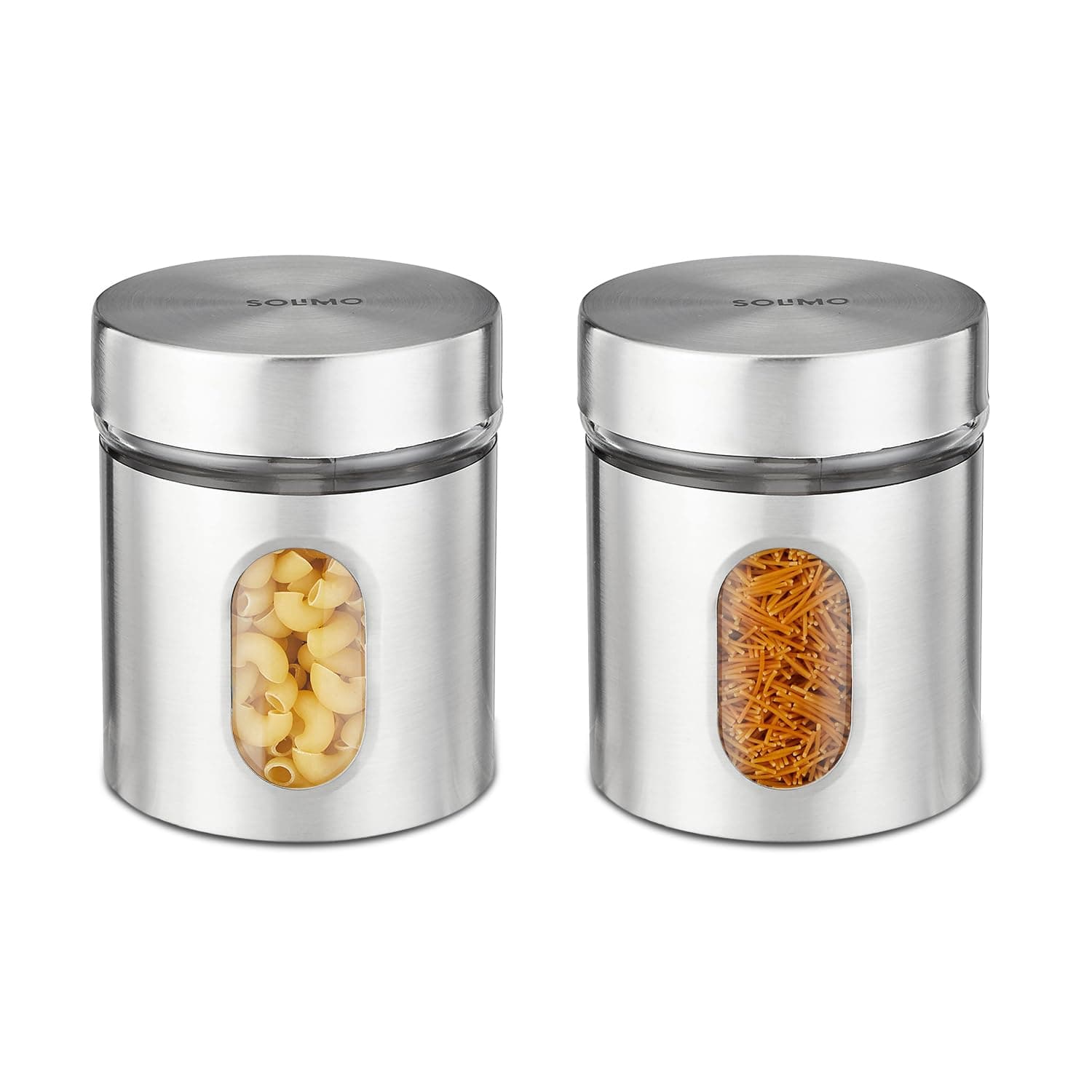 Amazon Brand Solimo Steel Jacketed Glass Jar 900ml, Set of 2 — Kitchen Organizer (Silver)