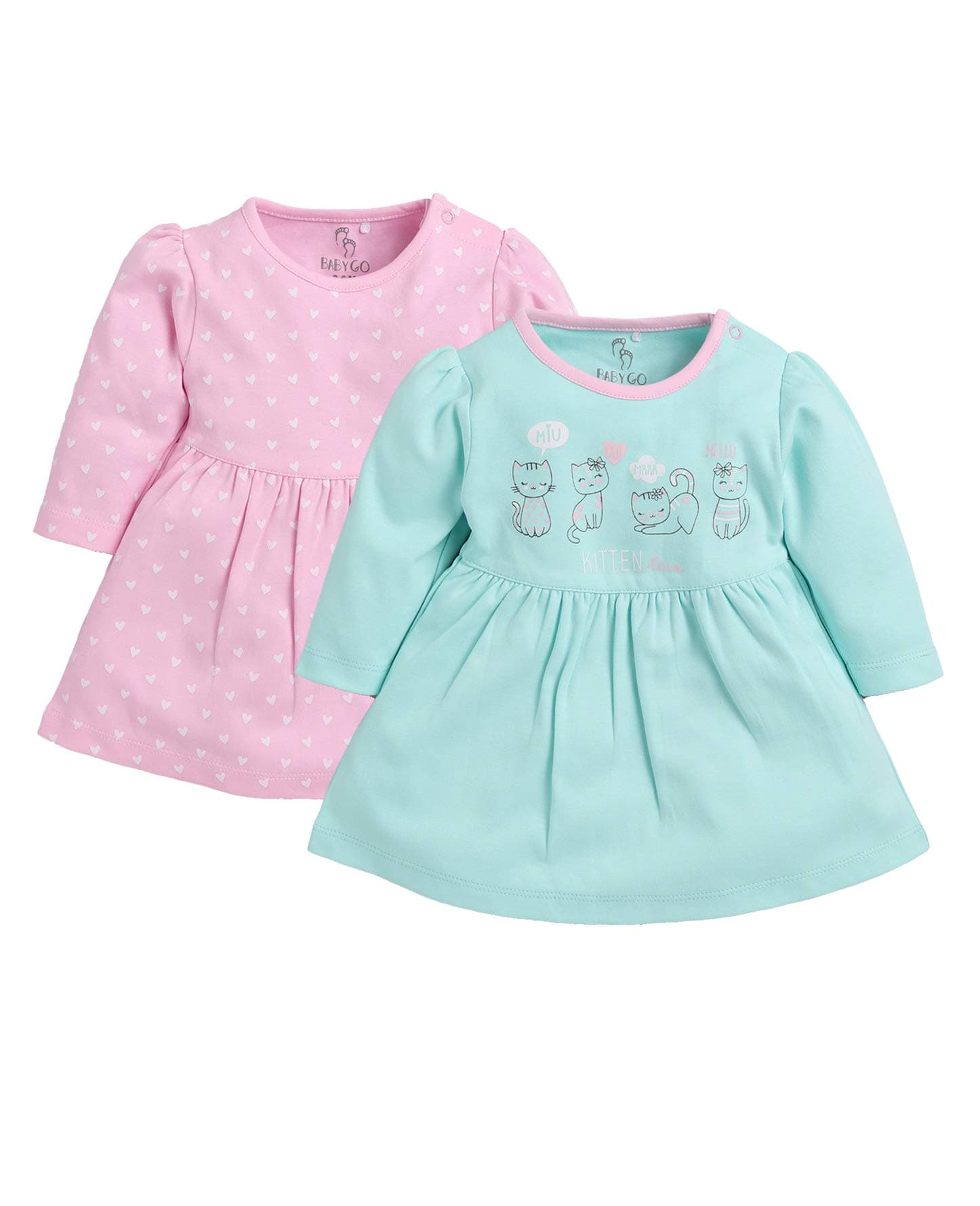 BABY GO Full Sleeve Round Neck A-Line Frocks for Baby Girls, Pack of 2
