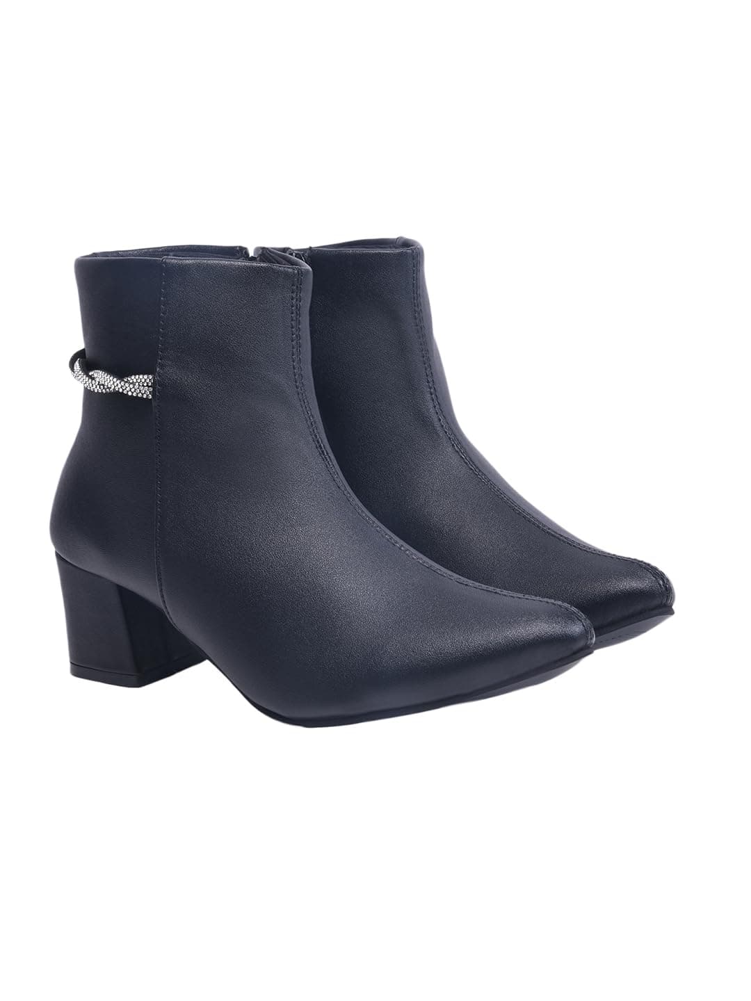 Shoetopia Women’s Chunky Heel Ankle Boots — Side Zip Faux Suede Booties