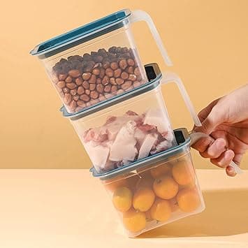 Wolpin Fridge Storage Containers (Set Of 3 Pcs) Food Refrigerator Organizer Container With Handle & Lid For Fruits, Vegetables, Nuts, Egg Bo at ₹209 – Amazon