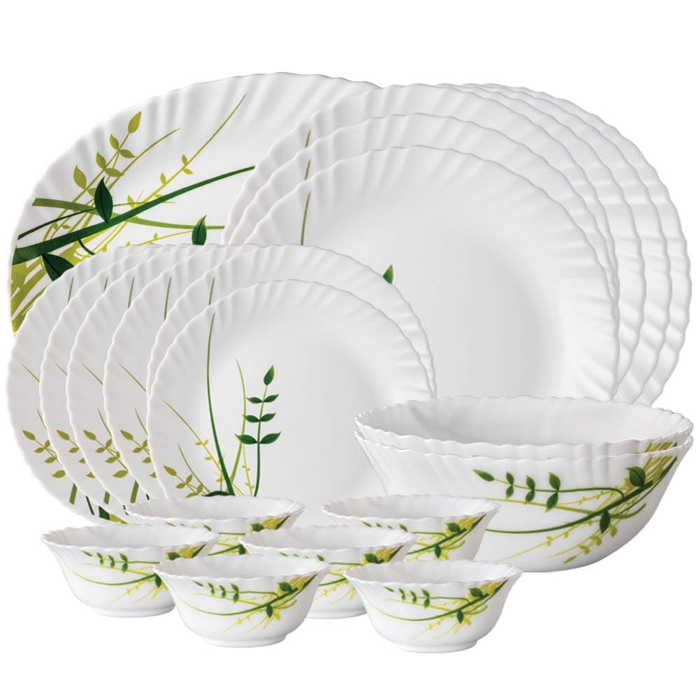 Larah By Borosil Herbs Opalware Leaf Dinner Set, 21 Pieces, White