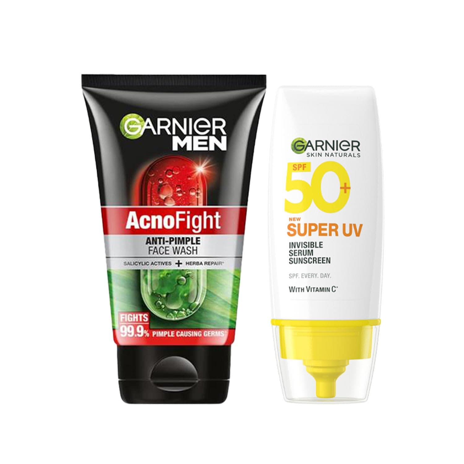 GARNIER Men Acno Fight Anti-Pimple Face Wash 100g + Super UV Invisible Serum Sunscreen 30ml