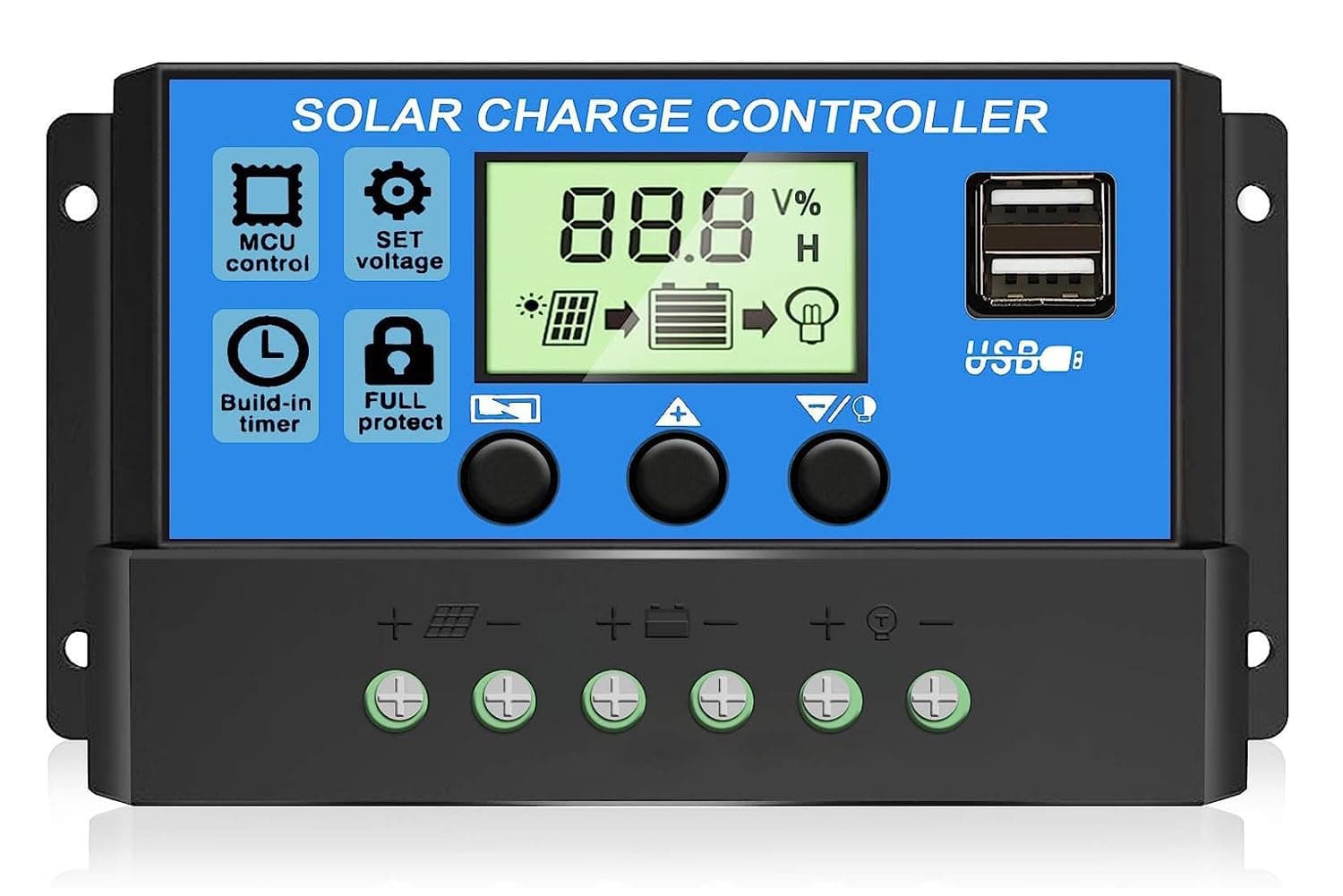 30A PWM Solar Charge Controller, 12V/24V with Dual USB
