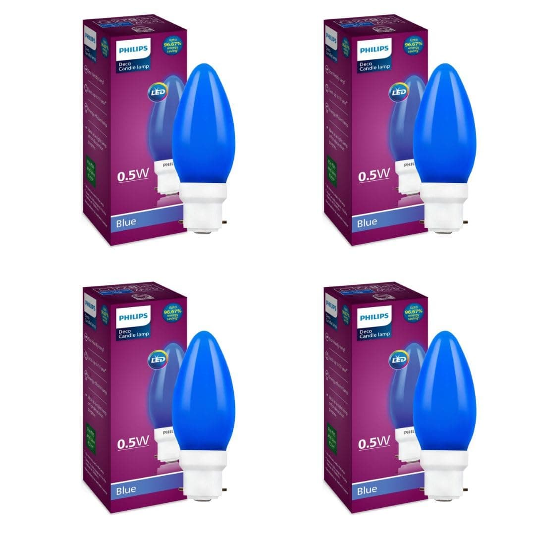 Philips LED Deco Blue 0.5W Glass Candle (Pack of 4), b22d at ₹175 (56% Off) – Amazon