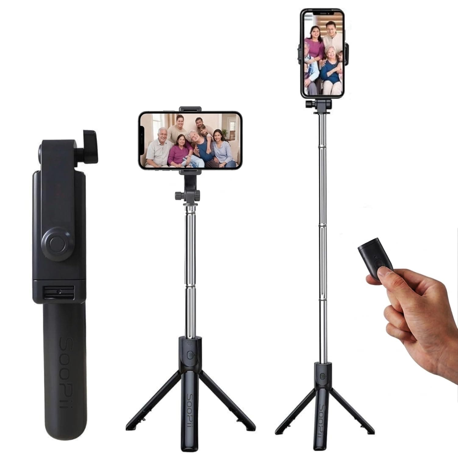 SOOPII 70cm Selfie Stick with Bluetooth Remote & Foldable Tripod