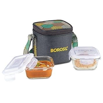 Borosil Foodluck Olive Lunchbox | Set of 2 Square Container (320ml Each) | Made in India Borosilicate Glass | Microwave & Dishwasher Safe, L at ₹589 – Amazon