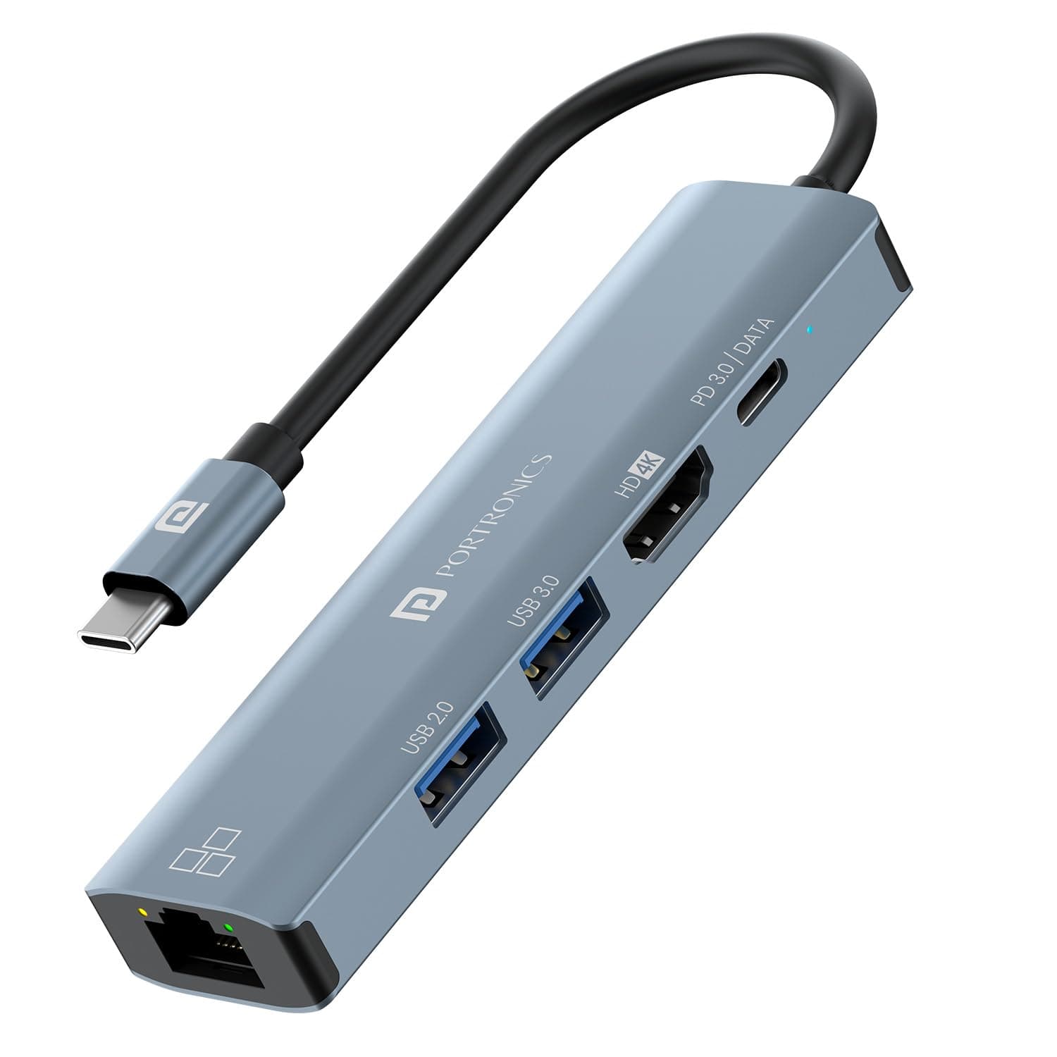 Portronics Mport 51 5-in-1 Type-C Hub — RJ45, HDMI 4K, USB 3.0, PD