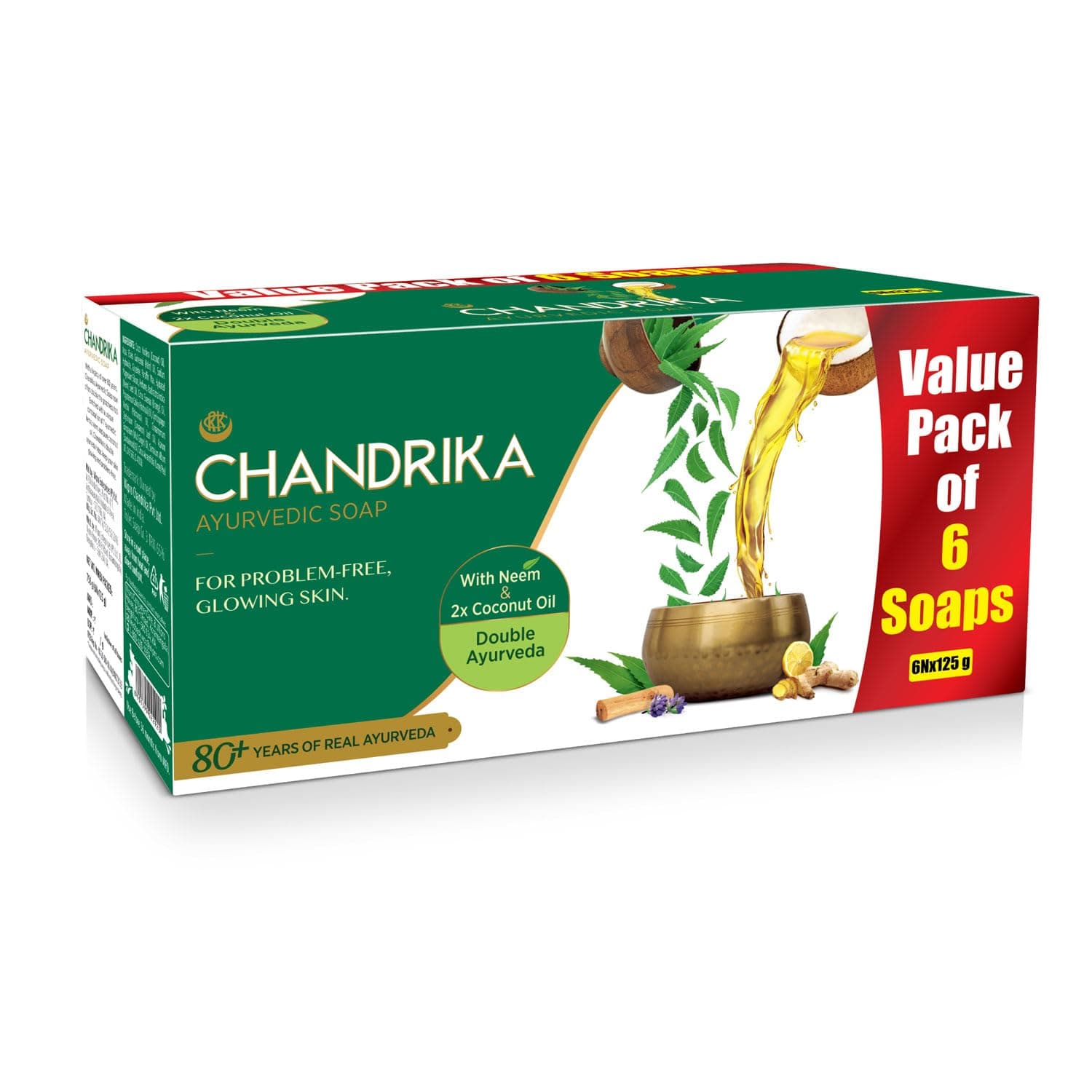 Chandrika Ayurvedic Classic Soap (125g, Pack of 6)