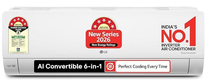 LG 1.5 Ton 5 Star AI Convertible 6-in-1 Smart Inverter Split AC (Copper) at ₹47,490 (43% Off) – Amazon