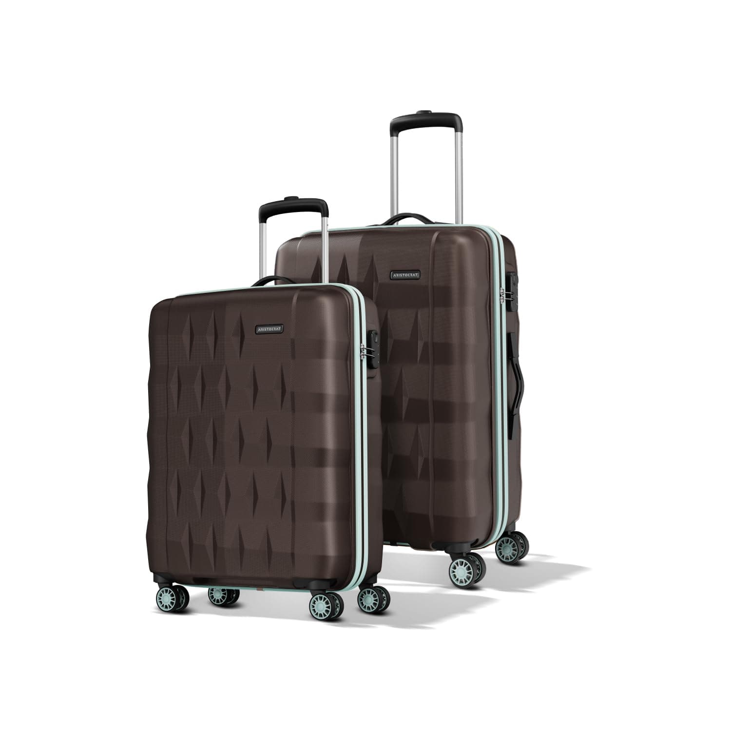 Aristocrat Comet Set of 2 (Cabin+Medium) Hard Case Trolley Bags, Brown | 8-Wheels, Durable Case, Spacious, Combination Lock, Sturdy Zipper, Lightweight Travel Luggage, 3-Year Global Warranty