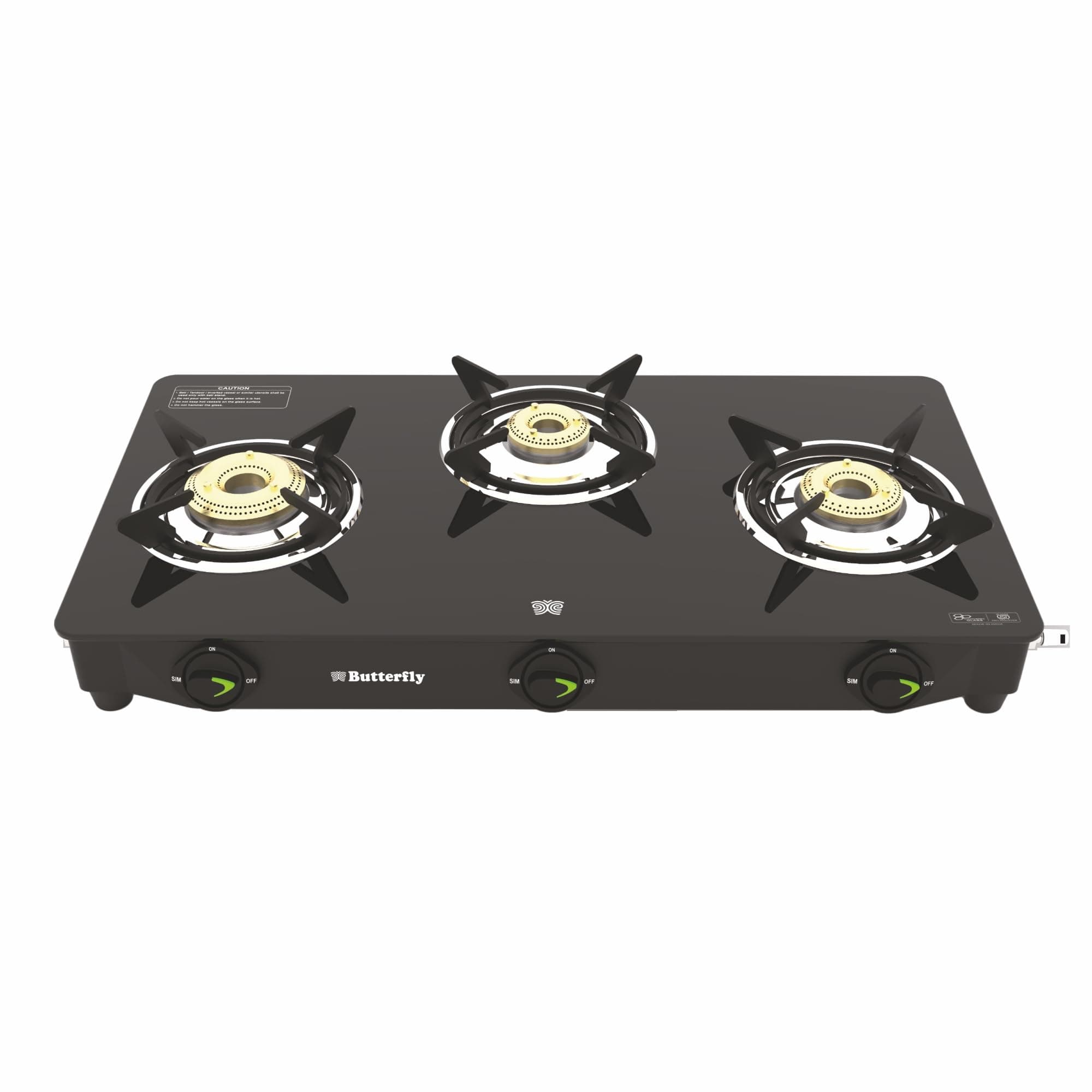 Butterfly Bleu Ray 3-Burner Glass Top Gas Stove