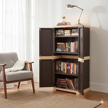 Cello Novelty Big Bookshelf, Brown & Beige | 2 Dustproof Doors | Space Saving Cupboard | Plastic Book Shelf | Multipurpose Book Shelf for Home, Office | Book Organizer for Library at ₹4346 (56% Off) – Amazon