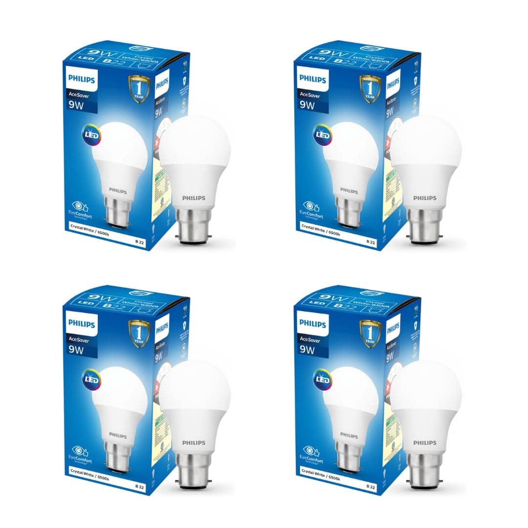 Philips Ace Saver 9W B22 LED Bulb, Cool Day White (Pack of 4)