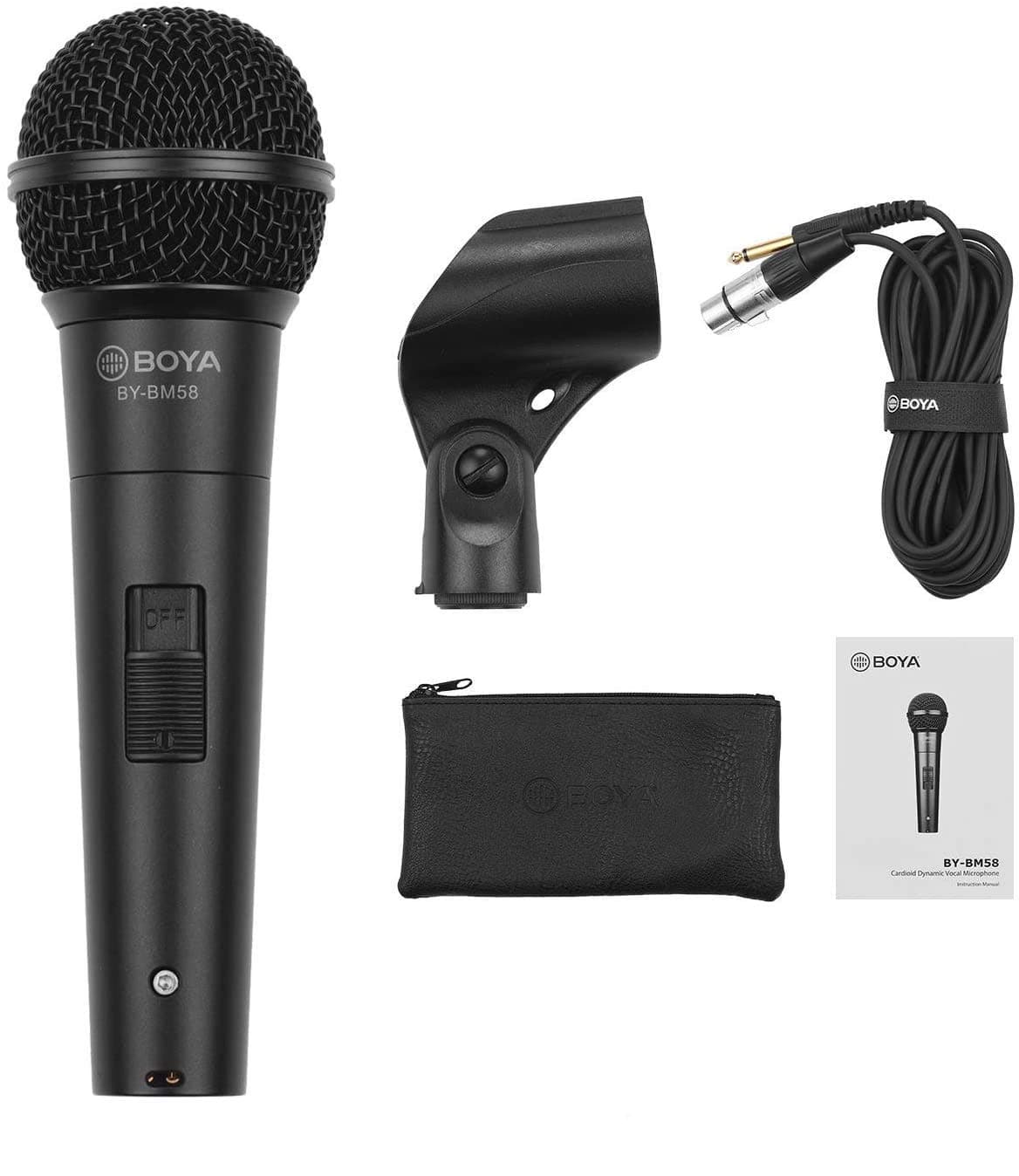 Boya BY-BM58 Professional Cardioid Dynamic Microphone — XLR, Pop Filter