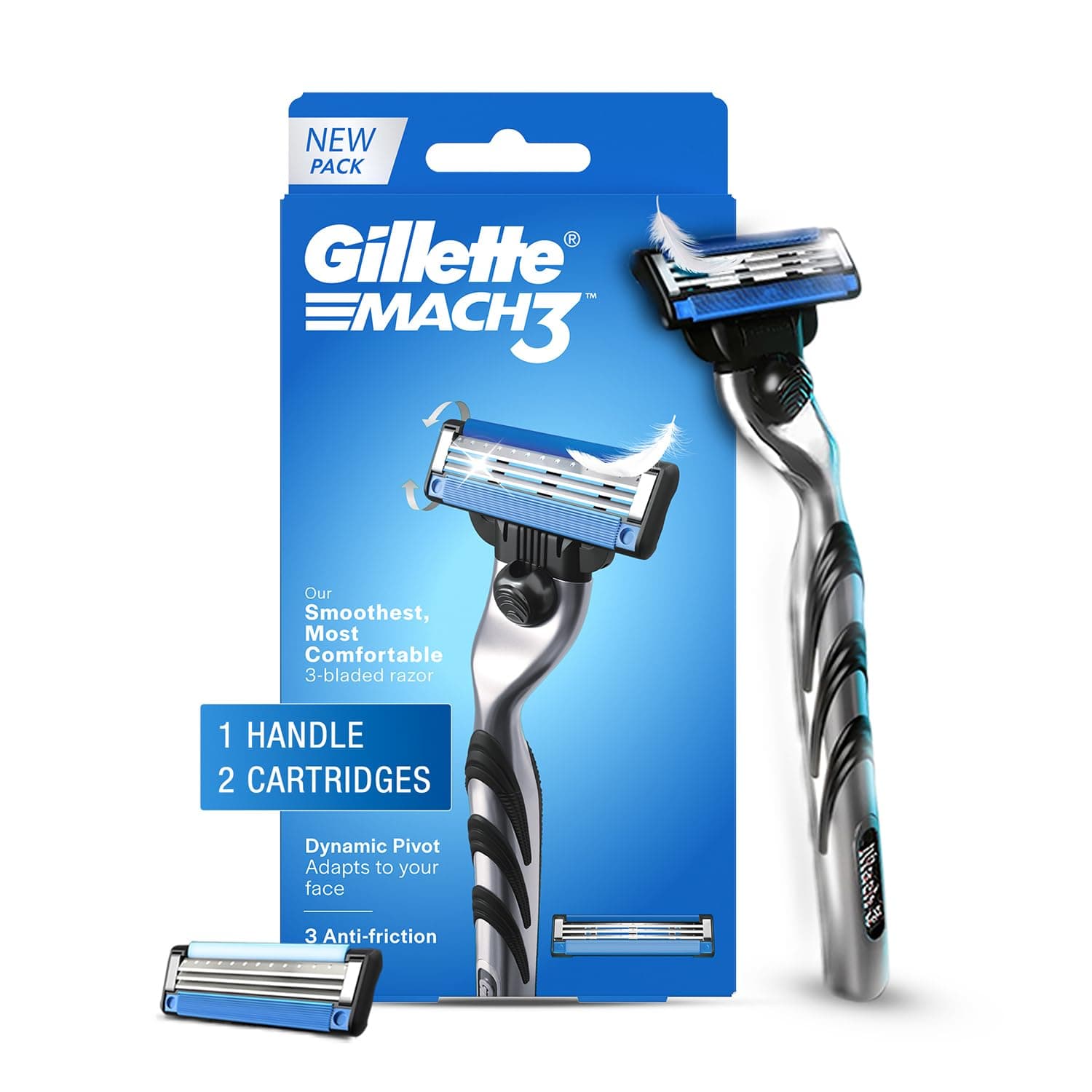 Gillette Mach 3 Shaving Razor for Men — Handle + 2 Cartridges