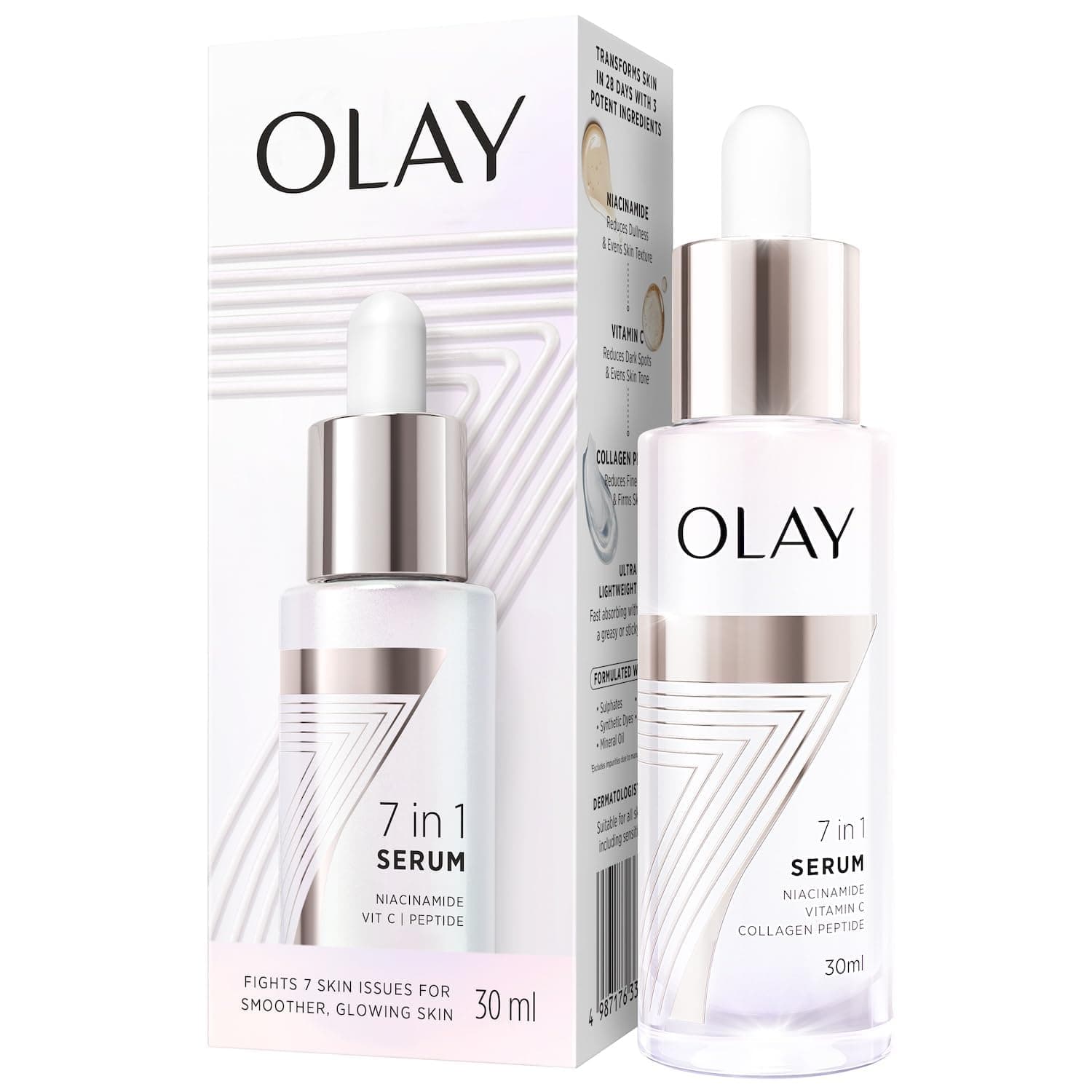 Olay 7in1 Ultra-Light Face Serum — Niacinamide, Vitamin C, Collagen Peptides, 30ml