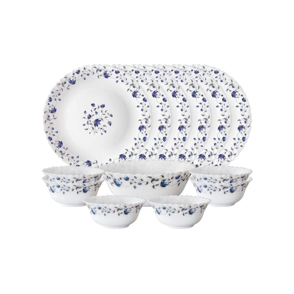 Larah by Borosil Helena Opalware Dinner Set, 13 Pieces, White at ₹970 – Amazon