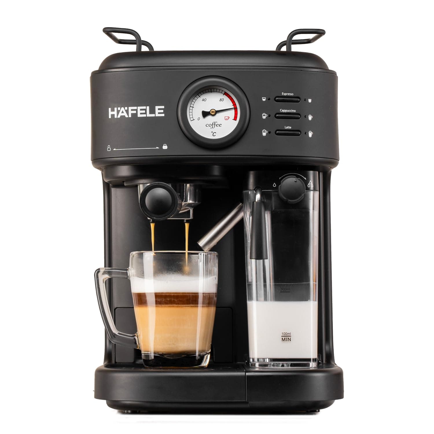 Hafele U-Kaffee Plus Coffee Machine, 15-Bar Pump Pressure, Single/Double Espresso, Cappuccino & Latte,Removable Milk Tank (500 ml), Thermobl at ₹18099 – Amazon