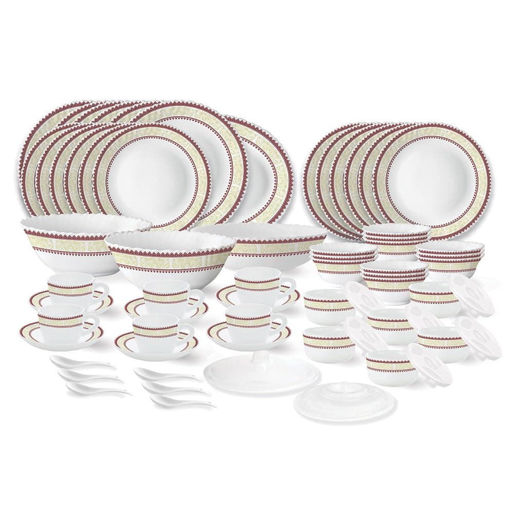 Larah by Borosil Elega Fluted Opalware Dinner Set (66 Pieces, Family of 6) at ₹3116 (60% Off) – Amazon