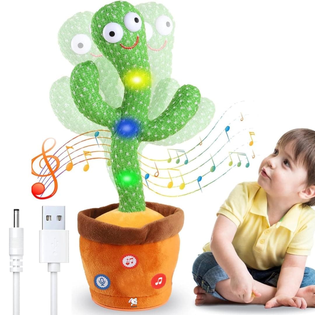 Storio Rechargeable Talking Cactus Toy, Dancing and Singing Repeat Toy for Kids