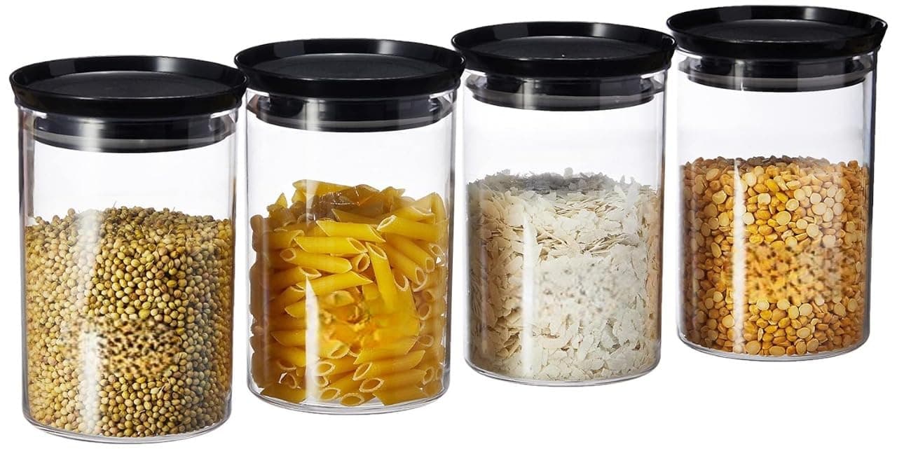 GOPI Plastic Storage Jar and Container Set I Air Tight & BPA Free Containers for Kitchen Storage Set I Grocery Kitchen Container Set I Multipurpose Jar, 900 Ml Each, Set 4, Black