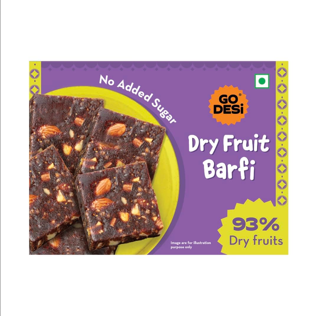 GO DESi Dates Dry Fruit Barfi, 200g, 93% Dry Fruits, No Added Sugar