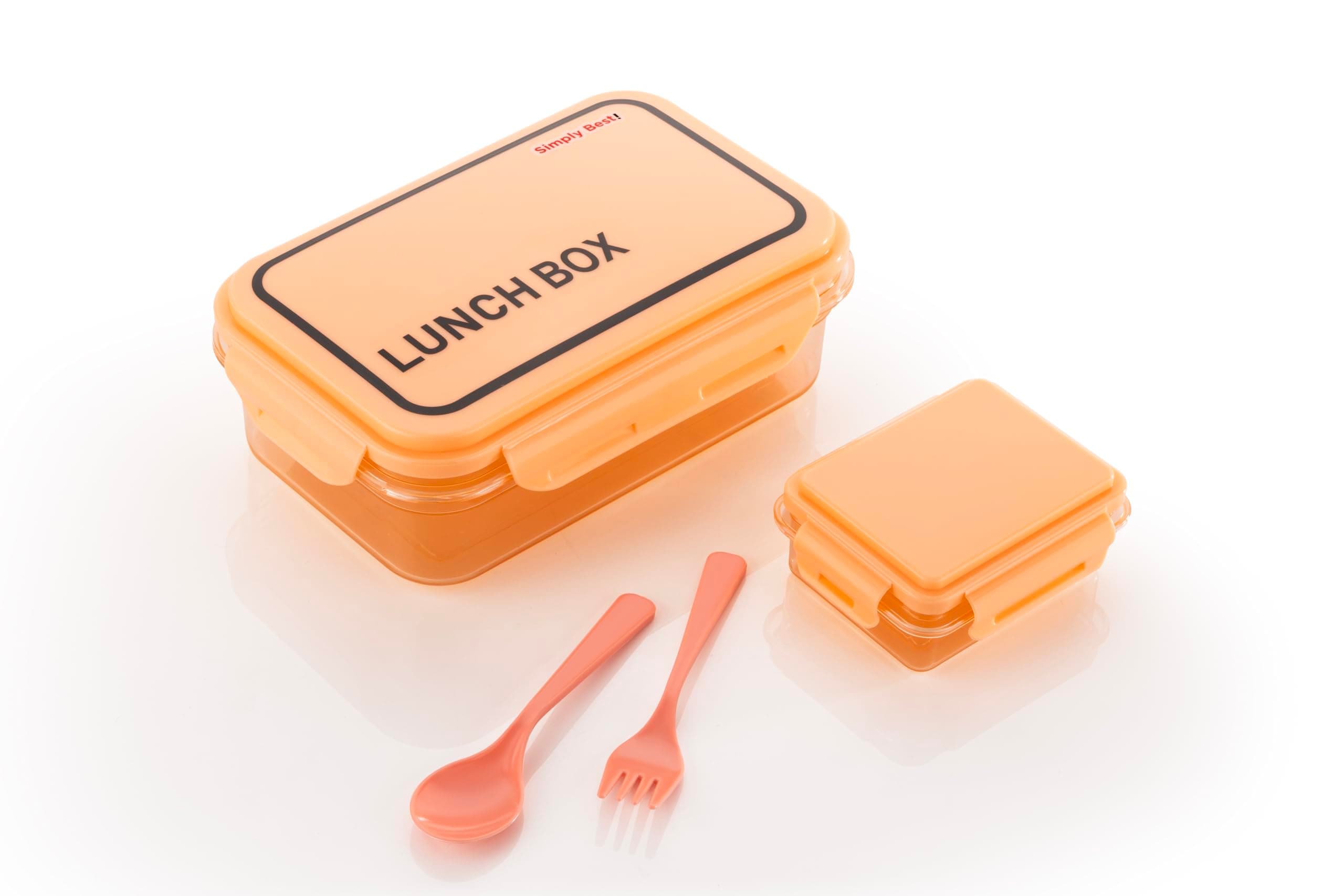 ATTRO Crunch Plastic Lunch Box 900ml, Airtight and BPA Free, with Fork and Spoon, Peach