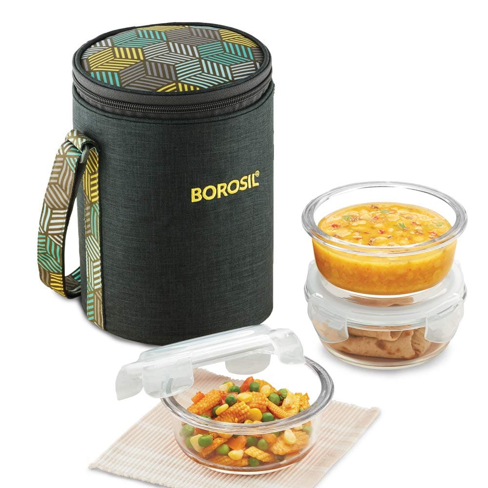 Borosil Foodluck Glass Lunchbox (400 ml x 3)