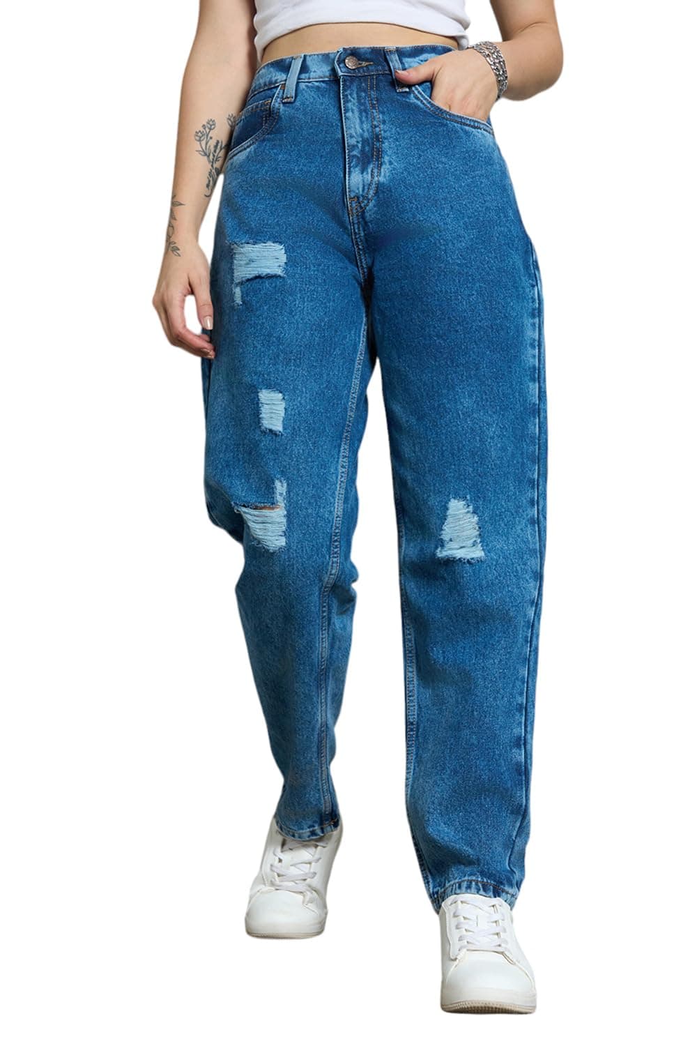 HIGH STAR Women Cotton Mom Fit High-Rise Jeans