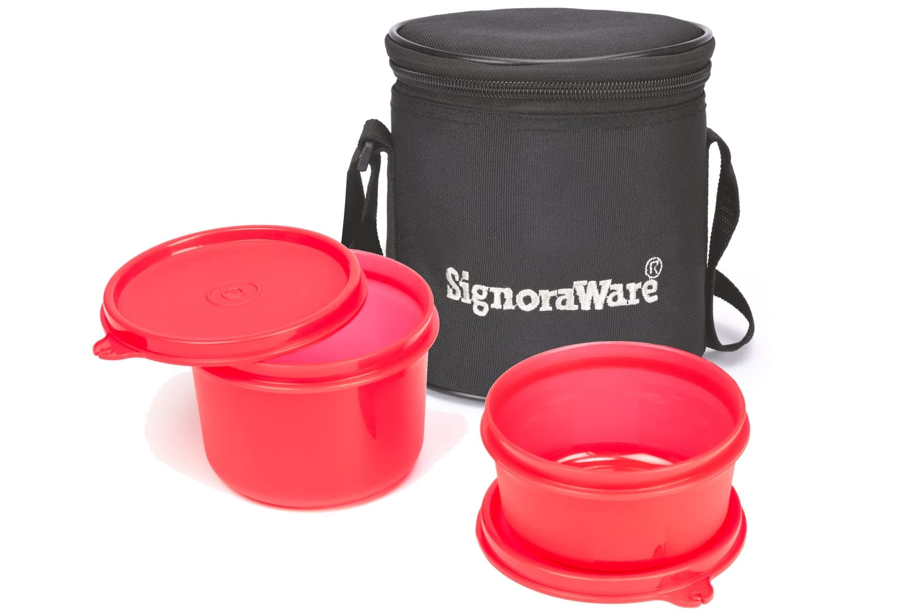 Signora Ware Executive Plastic Small Lunch Box Set with Bag, 2-Pieces, Red 300ml