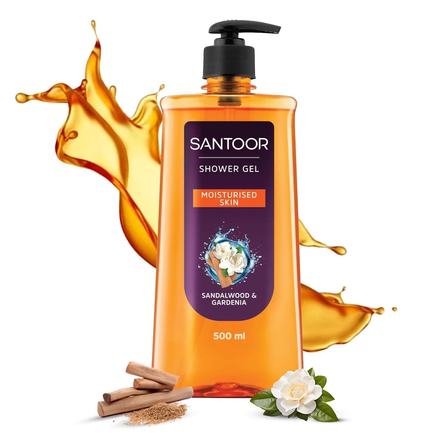 Santoor Moisturizing Shower Gel 500ml, Sandalwood & Gardenia