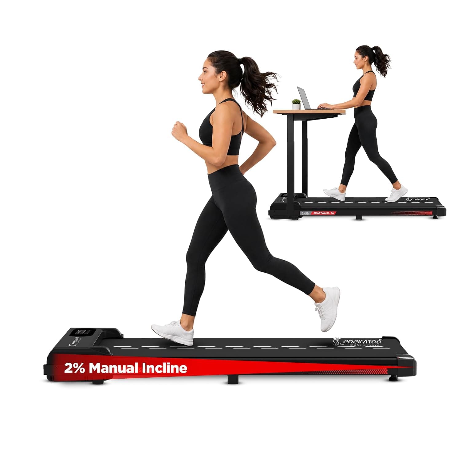 Cockatoo SmartWalk 1A Slimmest Walking Pad for Home, with Speed 1-6Km/Hr, 3HP Peak, 2-Level Incline Underdesk Treadmill (Max Weight:100 kg) at ₹689 – Amazon