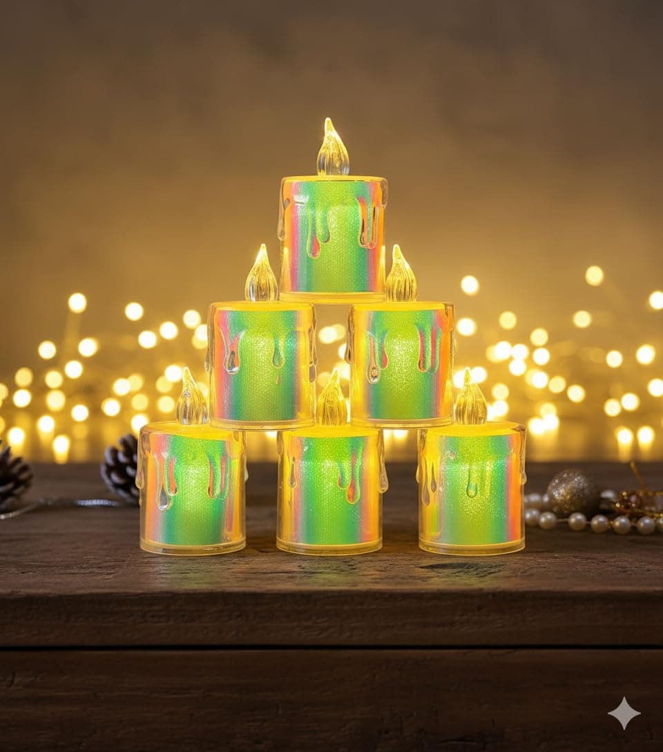 6Pc LED Tea Light Candles | Flameless & Smokeless Diya | Decorative Acrylic Candle | Home Decor, Navratri Decor Items, Diwali Decoration Item, Room, Table, Pooja Room Decor (Raibow) | Popo Toys® at ₹141 (76% Off) – Amazon