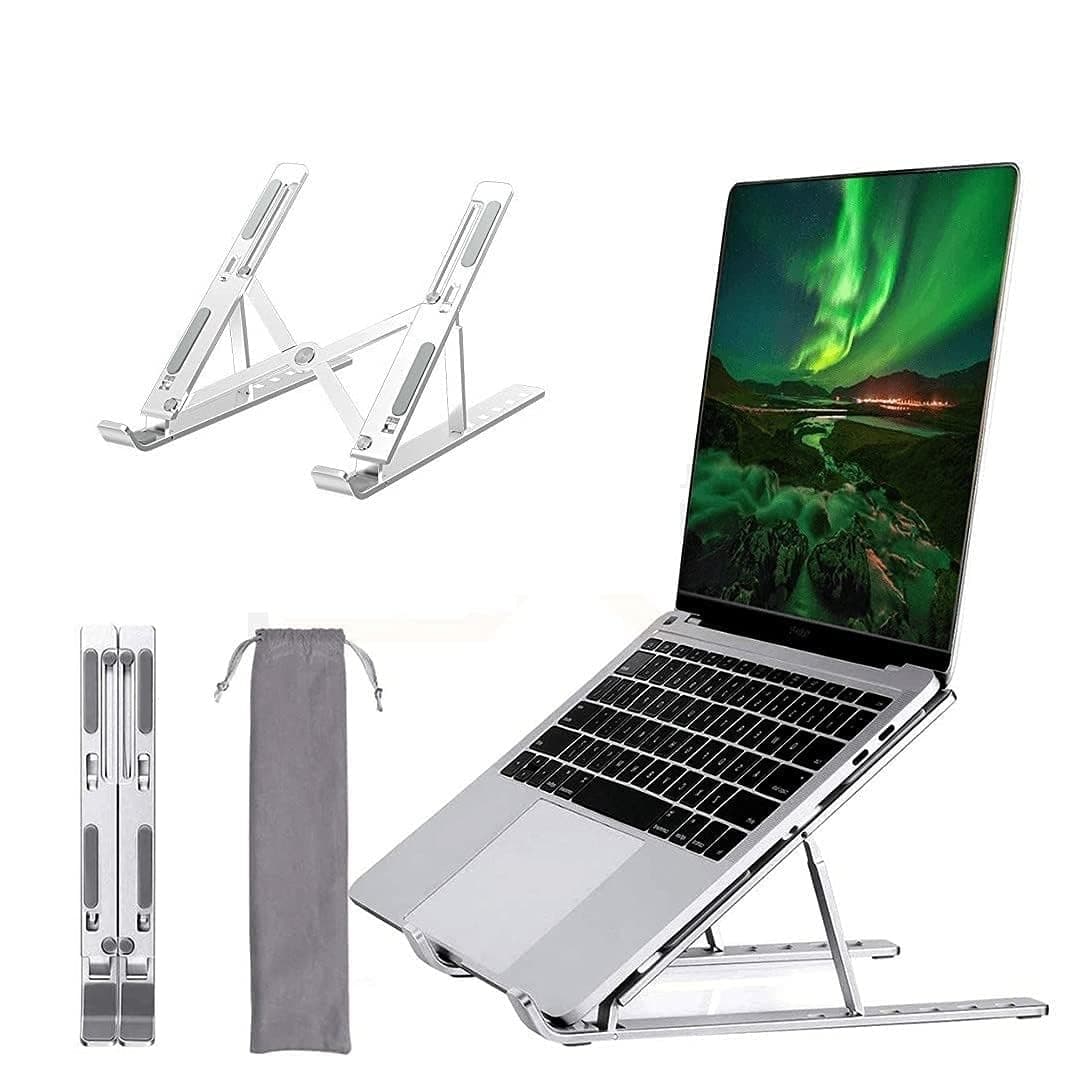 Dyazo 6 Angles Adjustable Aluminum Ergonomic Foldable Portable Tabletop Laptop/Desktop Riser Stand Holder Compatible for MacBook, HP, Dell, Lenovo & All Other Notebook (Silver) at ₹389 (81% Off) – Amazon