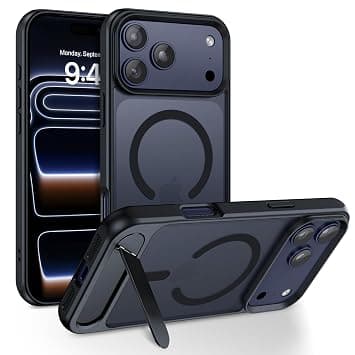 DOMAVER for iPhone 17 Pro Max Case Compatible with Mag Safe, Military-Grade Protection with Built-in Kickstand, Slim Translucent Matte Back at ₹159 – Amazon