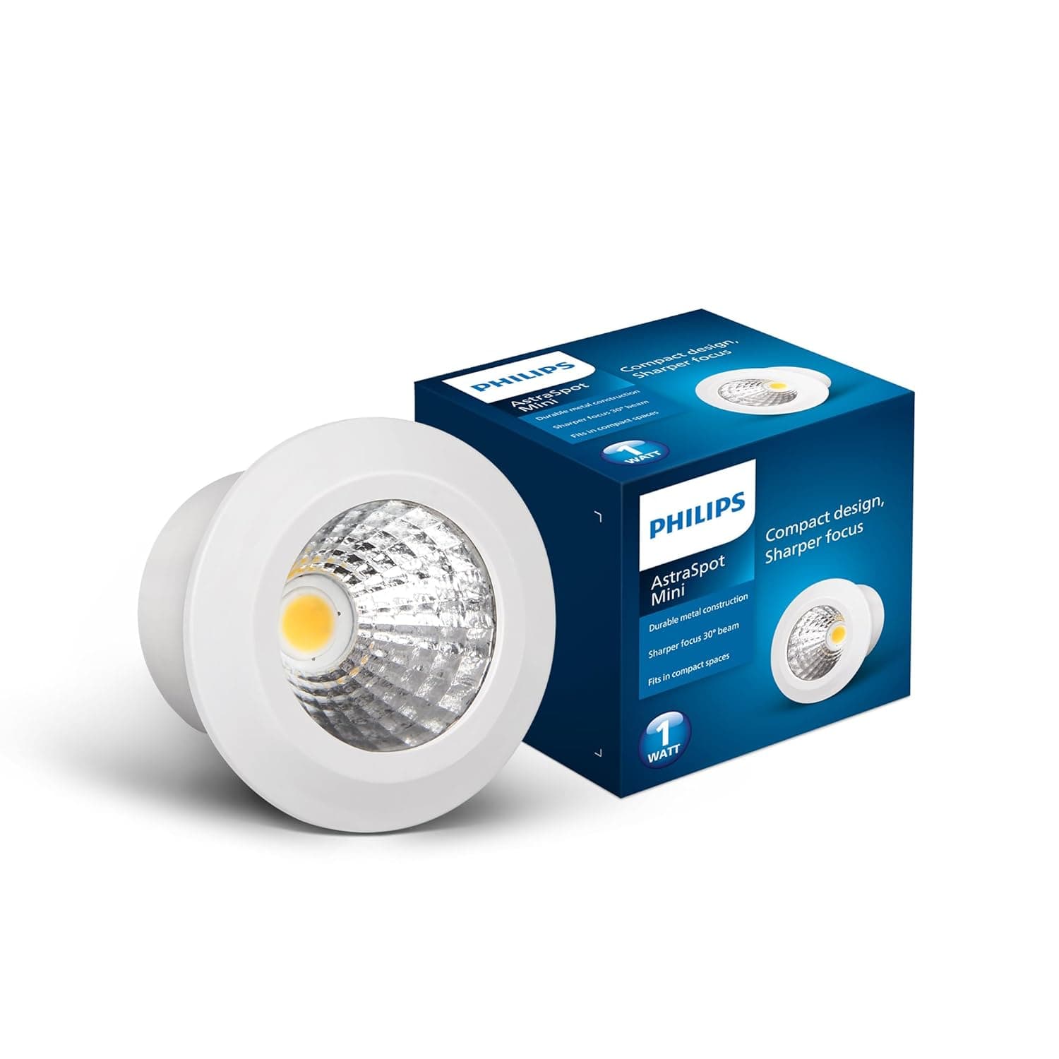 Philips Polycarbonate (Pc) Led Cob Spotlight Astramini Spotlight For Display Premium & Compact Display Light With 1 Inch Cutout Warm White, Pack Of 1, 1 Watt, b22d at ₹117 (42% Off) – Amazon