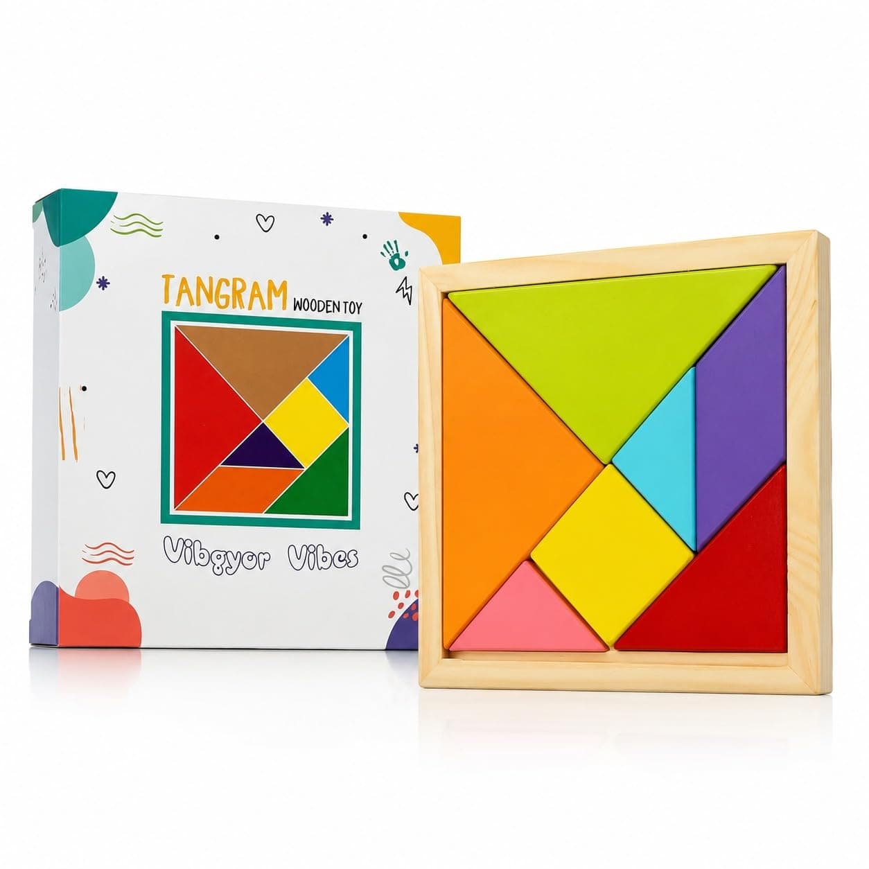 Vibgyor Vibes 7 Piece Wooden Tangram Puzzle for Mind Development of Kids at ₹114 (79% Off) – Amazon