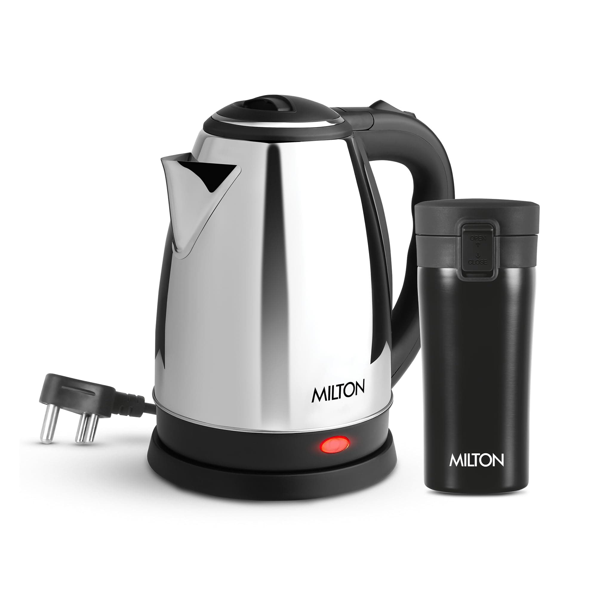 MILTON Go Electro 1.5L Fast Boil Electric Kettle 1350W + 350ml Insulated Coffee Mug Combo