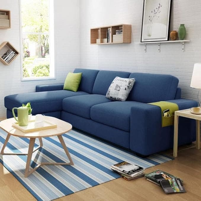 FURNY Junnoy 4-Seater Fabric Sectional L-Shape Sofa Set (LHS, Blue) at ₹17,204 (63% Off) – Amazon